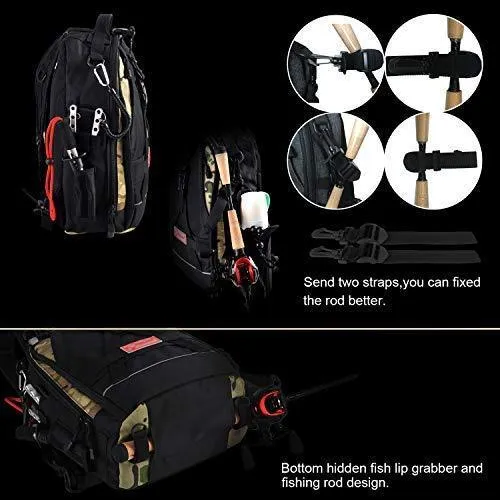 Fiblink Fishing Tackle Backpack Large Waterproof Tackle Bag Storage Outdoor Shoulder Backpack Cross Body Sling Bag