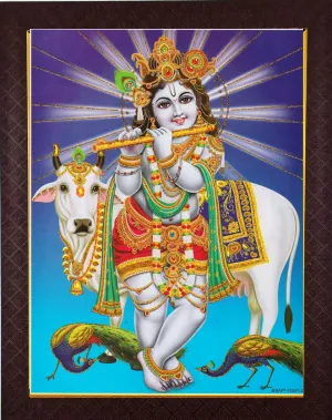 Framtastic Sri Krishna Photo with Cow : 10x13 Inches : Photo Frame