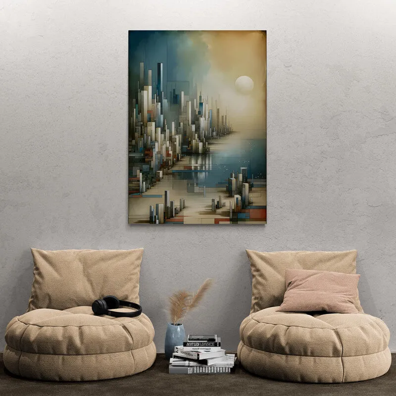 Futuristic Metropolis: Cubist Wall Art Print - canvas