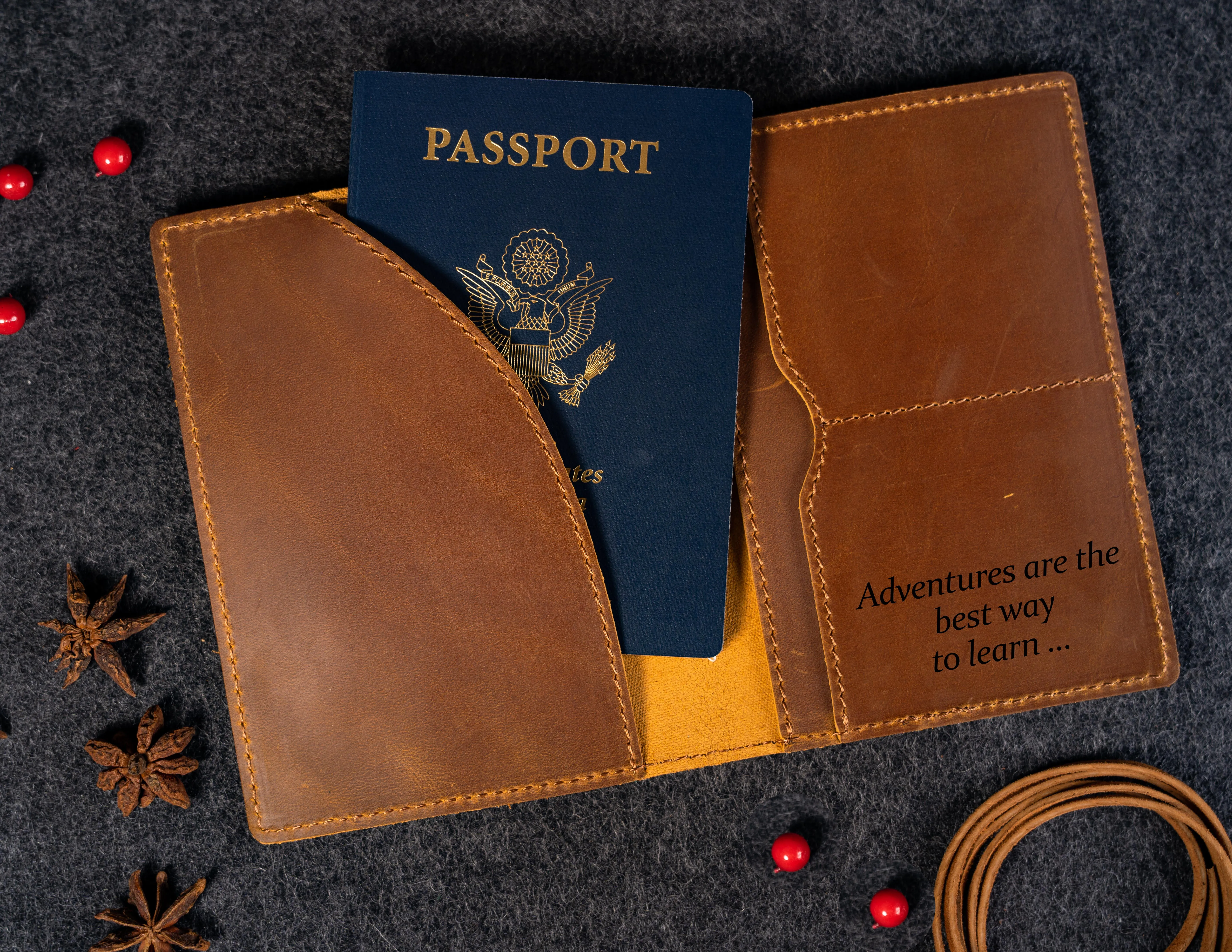 Genuine Leather Passport Holder Brown