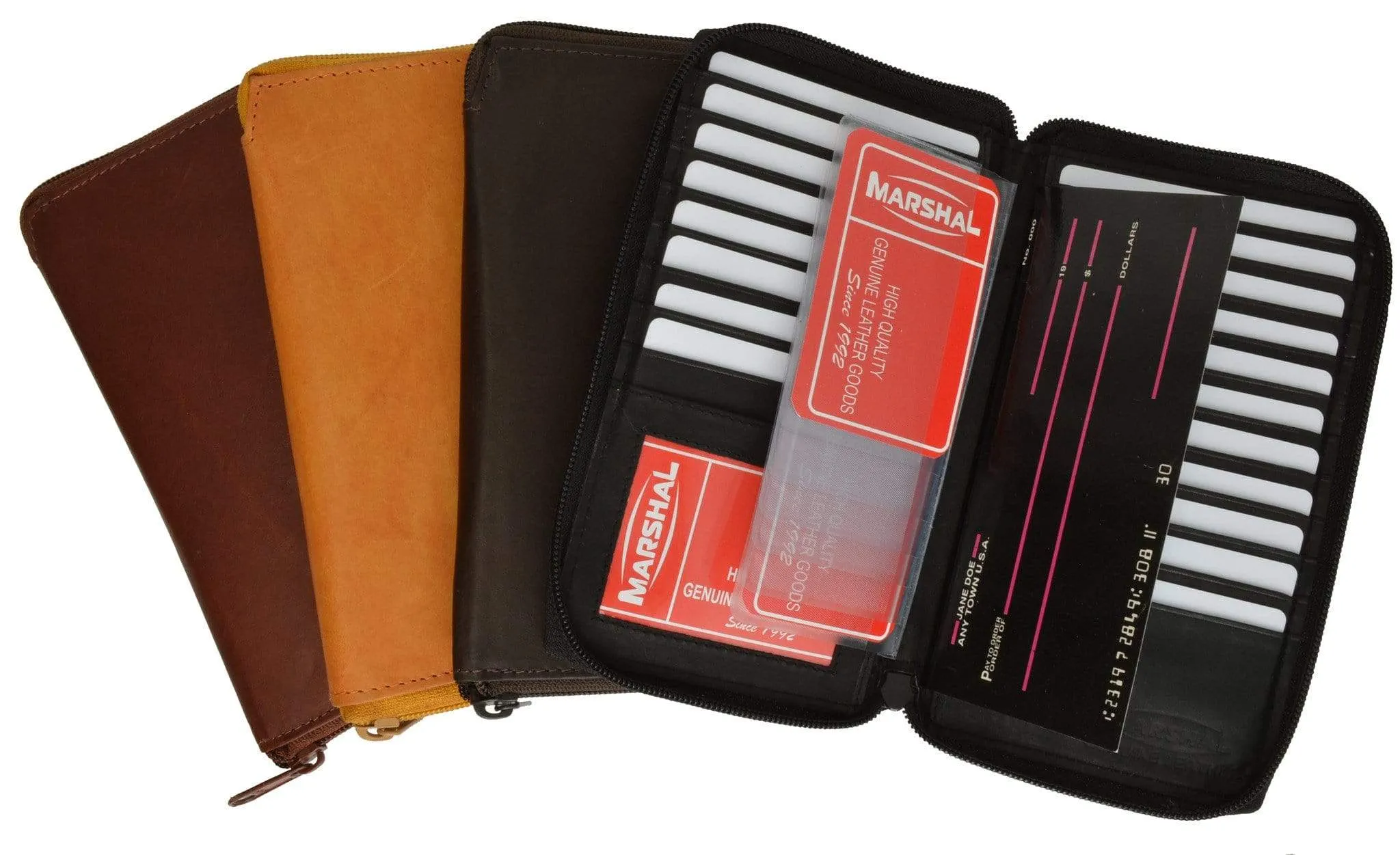 Genuine Leather Zip Around Credit Card Organizer Wallet with ID Window 729 CF (C)