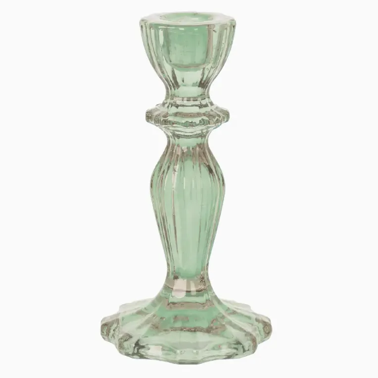 Glass Candlestick Holder Tall Sage Green