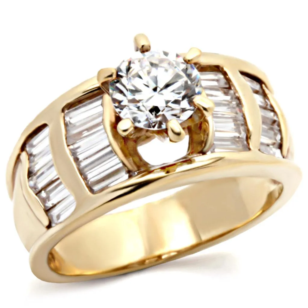 Gold Brass Ring with AAA Grade CZ in Clear for Women Style 1W159