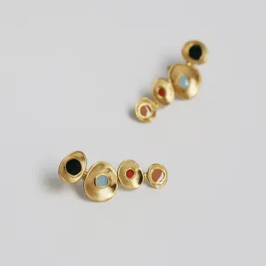 Gold Multicolor Abstract Stud Earrings jlt11655