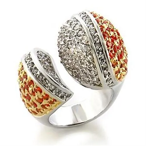 Gold Rhodium Brass Ring with AAA Grade CZ in Orange for Women Style LOA587