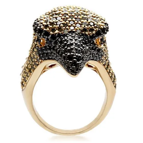 Gold Ruthenium Brass Ring with AAA Grade CZ in Multi Color for Women Style 1W084