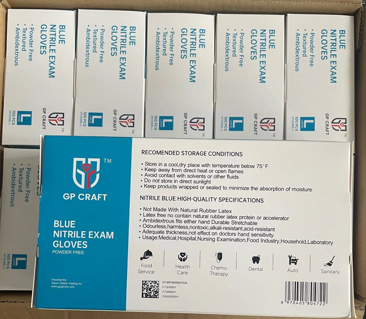 GP CRAFT Blue Nitrile Exam Gloves 4 Mils Case (1,000 Count, 10 Packs)