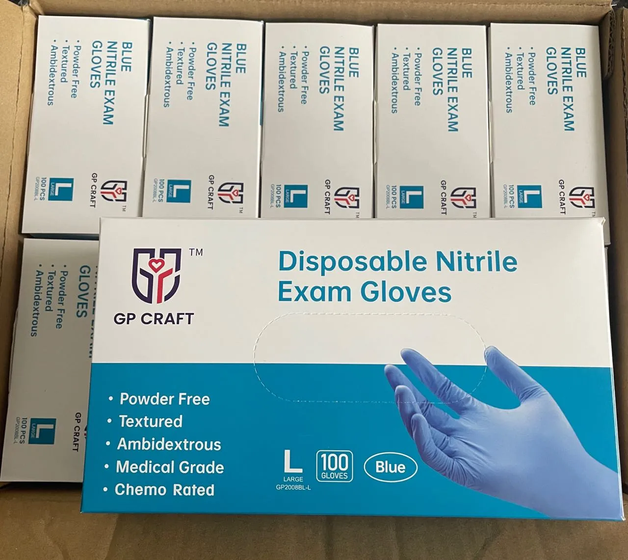 GP CRAFT Blue Nitrile Exam Gloves 4 Mils Case (1,000 Count, 10 Packs)