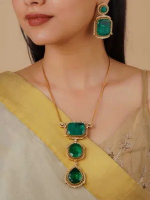 Green Color Gold Plated Faux Polki Necklace Set - PK-S70GR