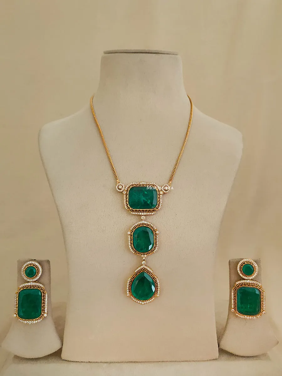 Green Color Gold Plated Faux Polki Necklace Set - PK-S70GR