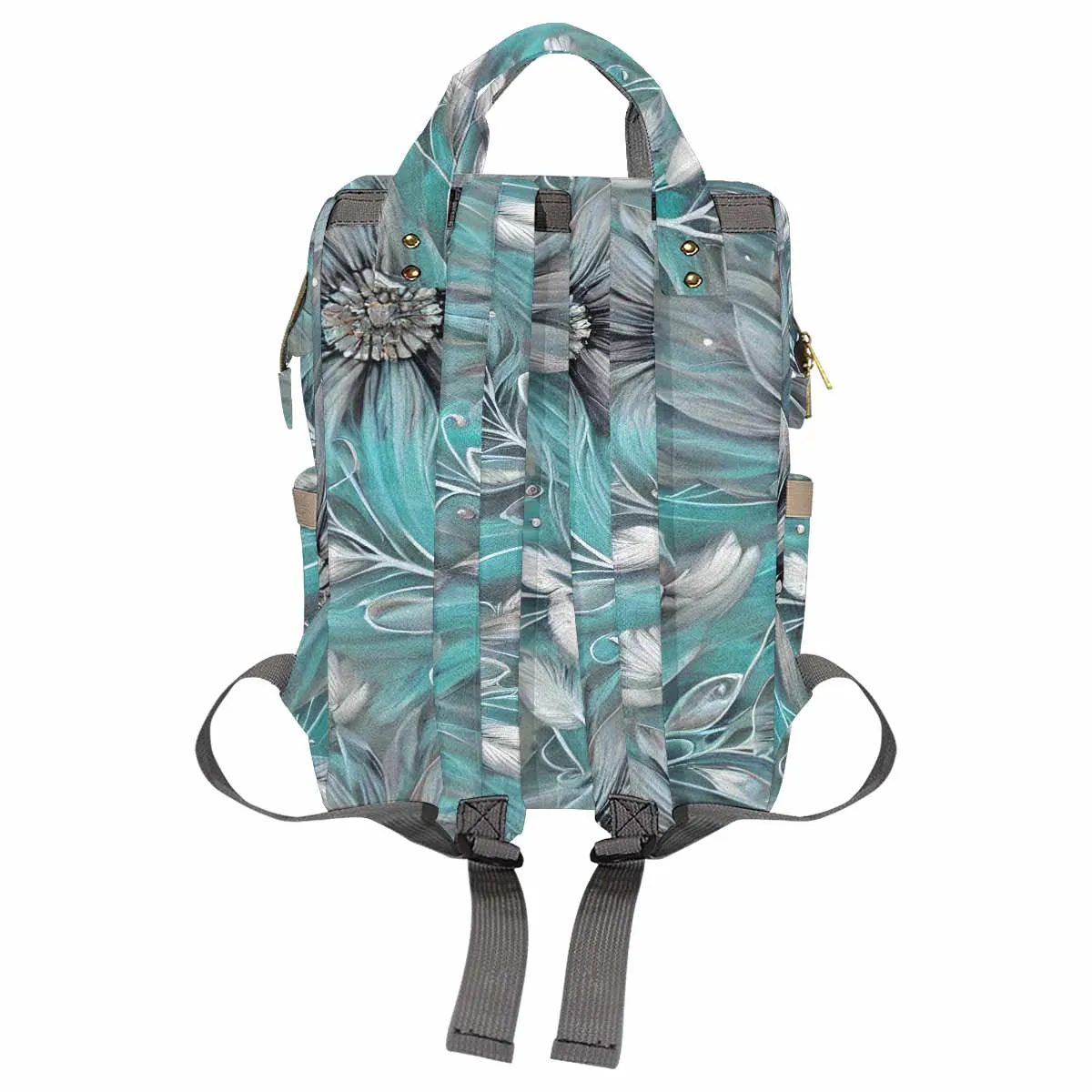 Green Elegant Floral Diaper Bag Backpack