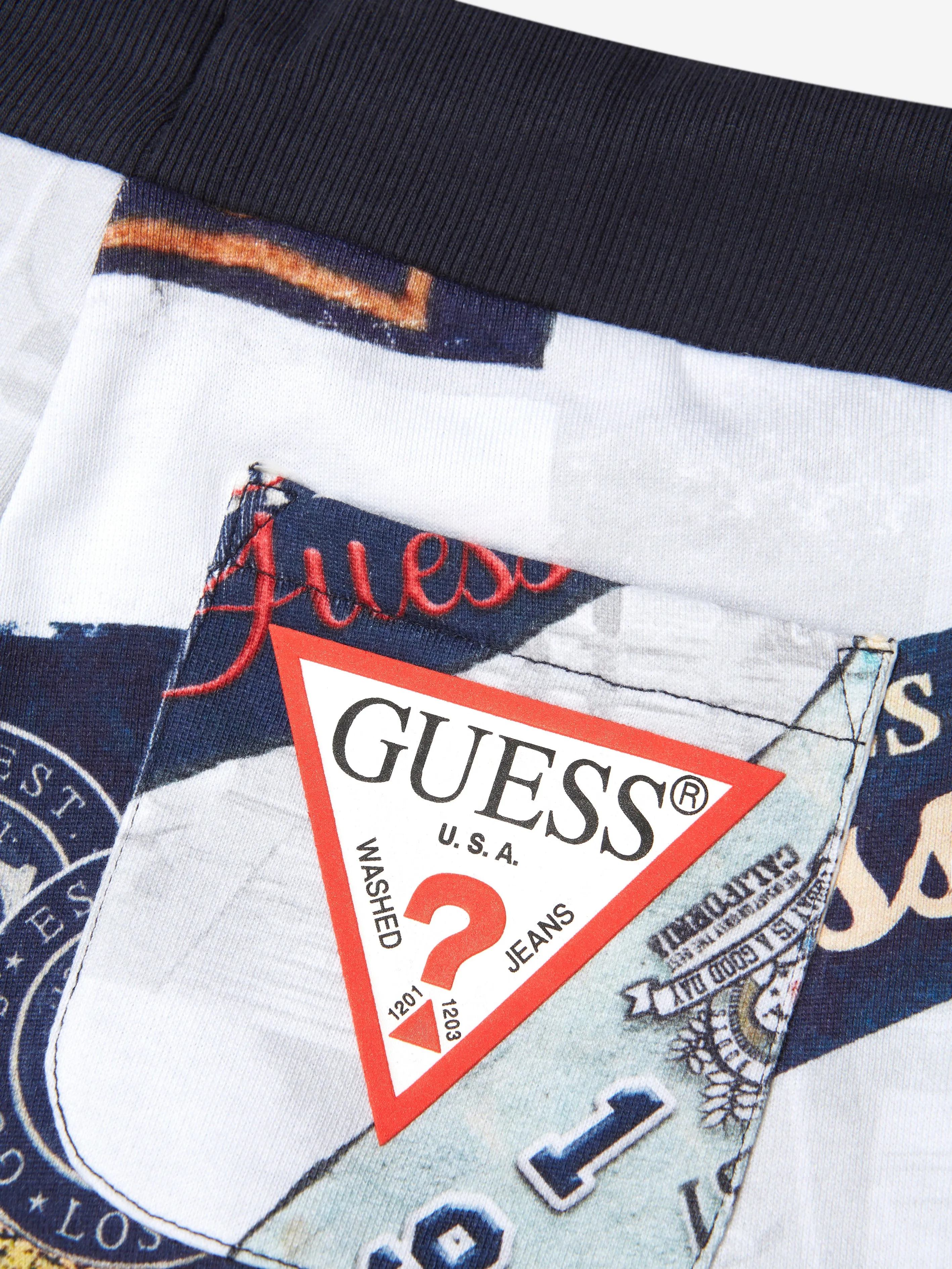 Guess Boys Flag Print Shorts in White