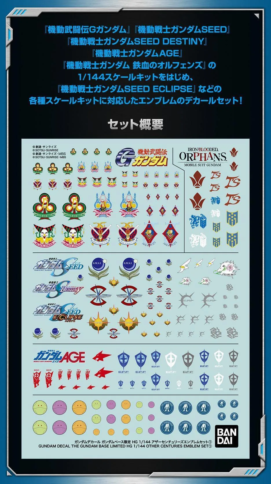 Gundam Decal The Gundam Base Limited HG 1/144 Other Centuries Emblem Set 1