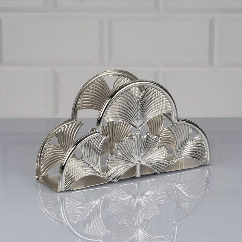 Handmade Metal Leaf Design Napkin Holders, 6.7 in, 6 Pcs,  Silver