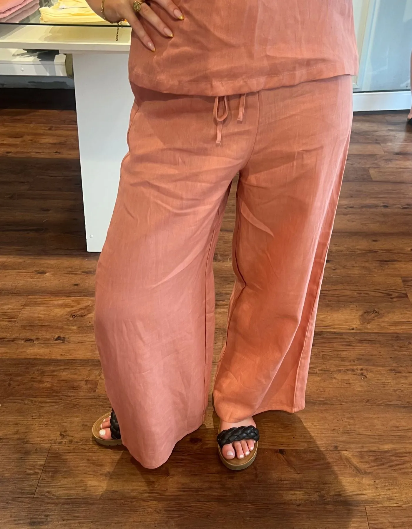 Haven Drawstring Waist Pants in Terracotta Linen