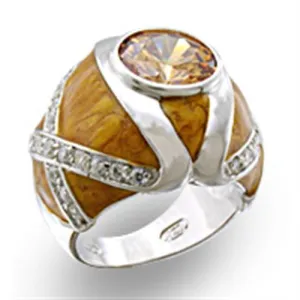 High-Polished 925 Sterling Silver Ring with AAA Grade CZ in Champagne for Women Style 37414