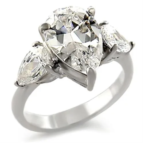 High-Polished 925 Sterling Silver Ring with AAA Grade CZ in Clear for Women Style 413409