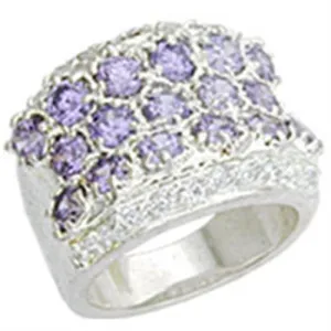 High-Polished 925 Sterling Silver Ring with AAA Grade CZ in Light Amethyst for Women Style 12507