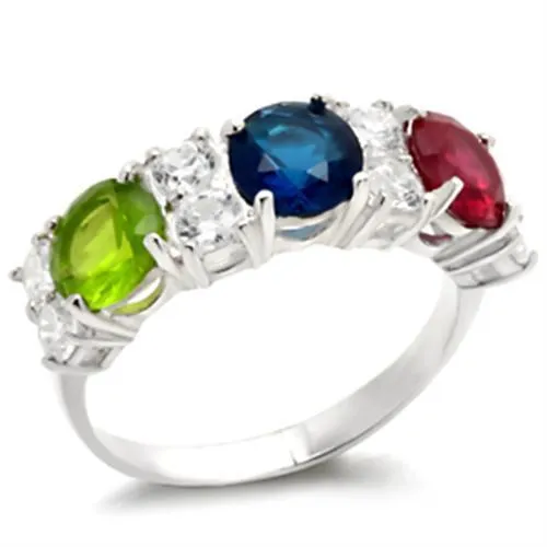 High-Polished 925 Sterling Silver Ring with AAA Grade CZ in Multi Color for Women Style 40604