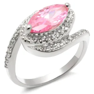 High-Polished 925 Sterling Silver Ring with AAA Grade CZ in Rose for Women Style 49509