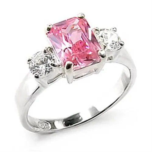 High-Polished 925 Sterling Silver Ring with AAA Grade CZ in Rose for Women Style 6X246