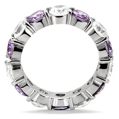 High polished (no plating) Stainless Steel Ring with AAA Grade CZ in Amethyst for Women Style TK109