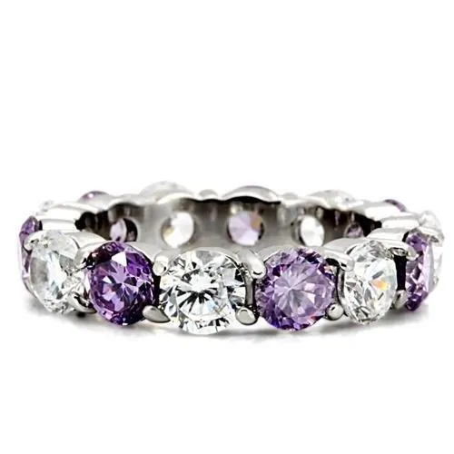 High polished (no plating) Stainless Steel Ring with AAA Grade CZ in Amethyst for Women Style TK109