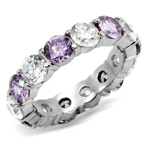 High polished (no plating) Stainless Steel Ring with AAA Grade CZ in Amethyst for Women Style TK109