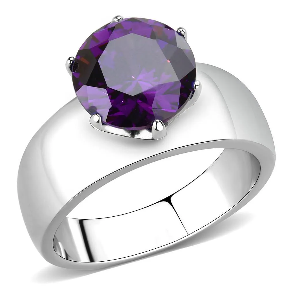 High polished (no plating) Stainless Steel Ring with AAA Grade CZ in Amethyst for Women Style TK52002