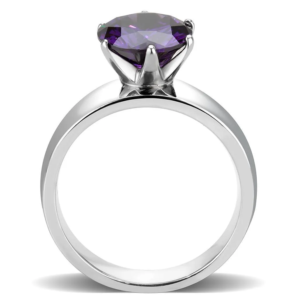 High polished (no plating) Stainless Steel Ring with AAA Grade CZ in Amethyst for Women Style TK52002