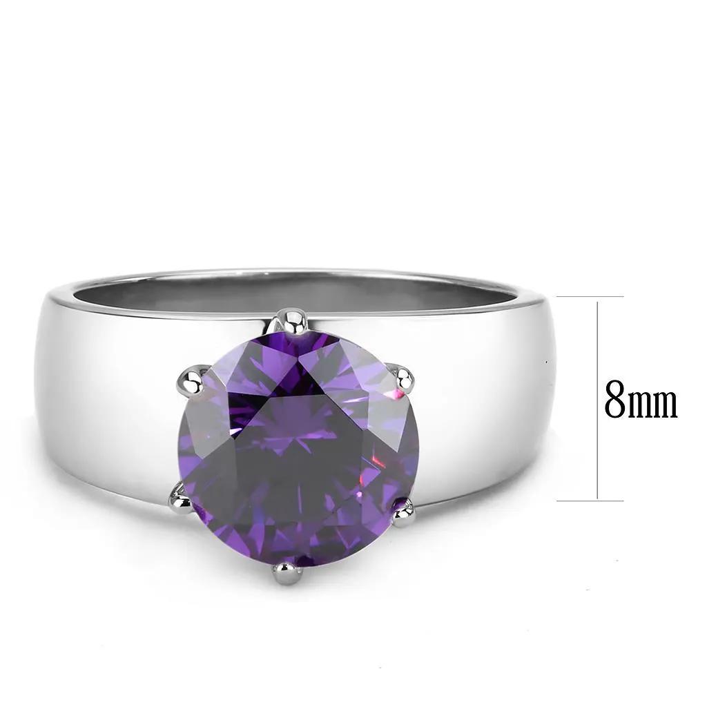 High polished (no plating) Stainless Steel Ring with AAA Grade CZ in Amethyst for Women Style TK52002