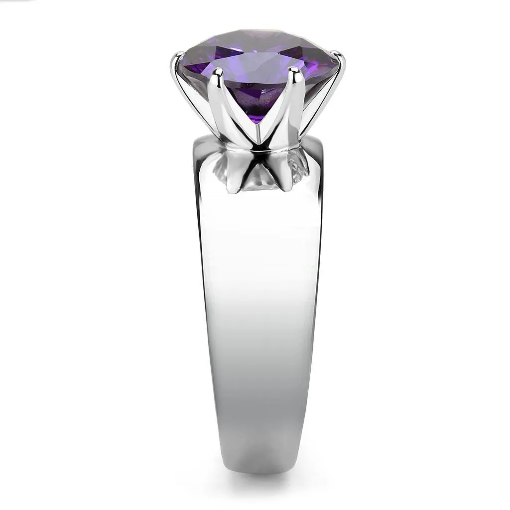 High polished (no plating) Stainless Steel Ring with AAA Grade CZ in Amethyst for Women Style TK52002