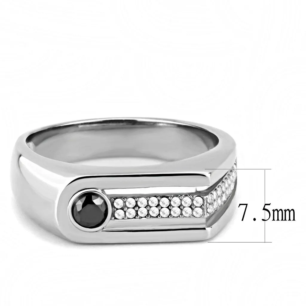 High polished (no plating) Stainless Steel Ring with AAA Grade CZ in Black Diamond for Women Style DA286