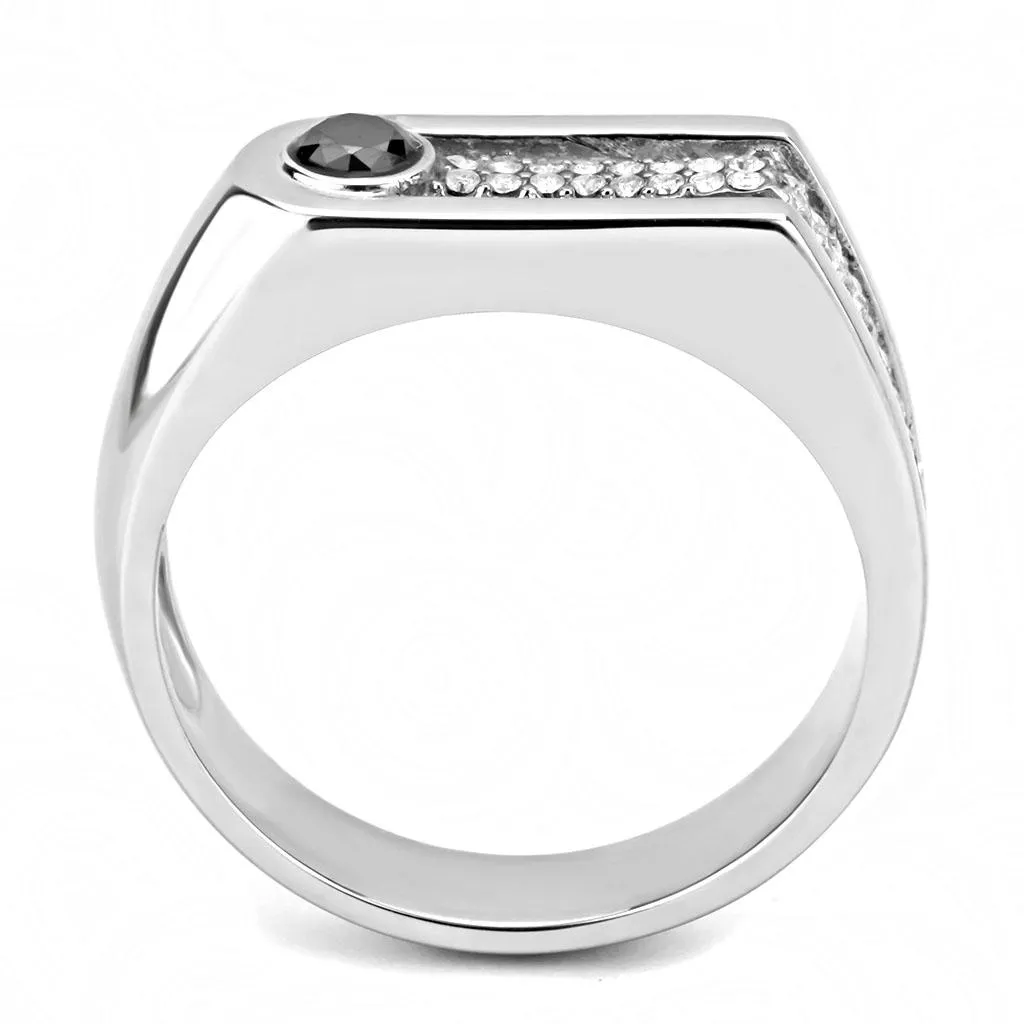 High polished (no plating) Stainless Steel Ring with AAA Grade CZ in Black Diamond for Women Style DA286