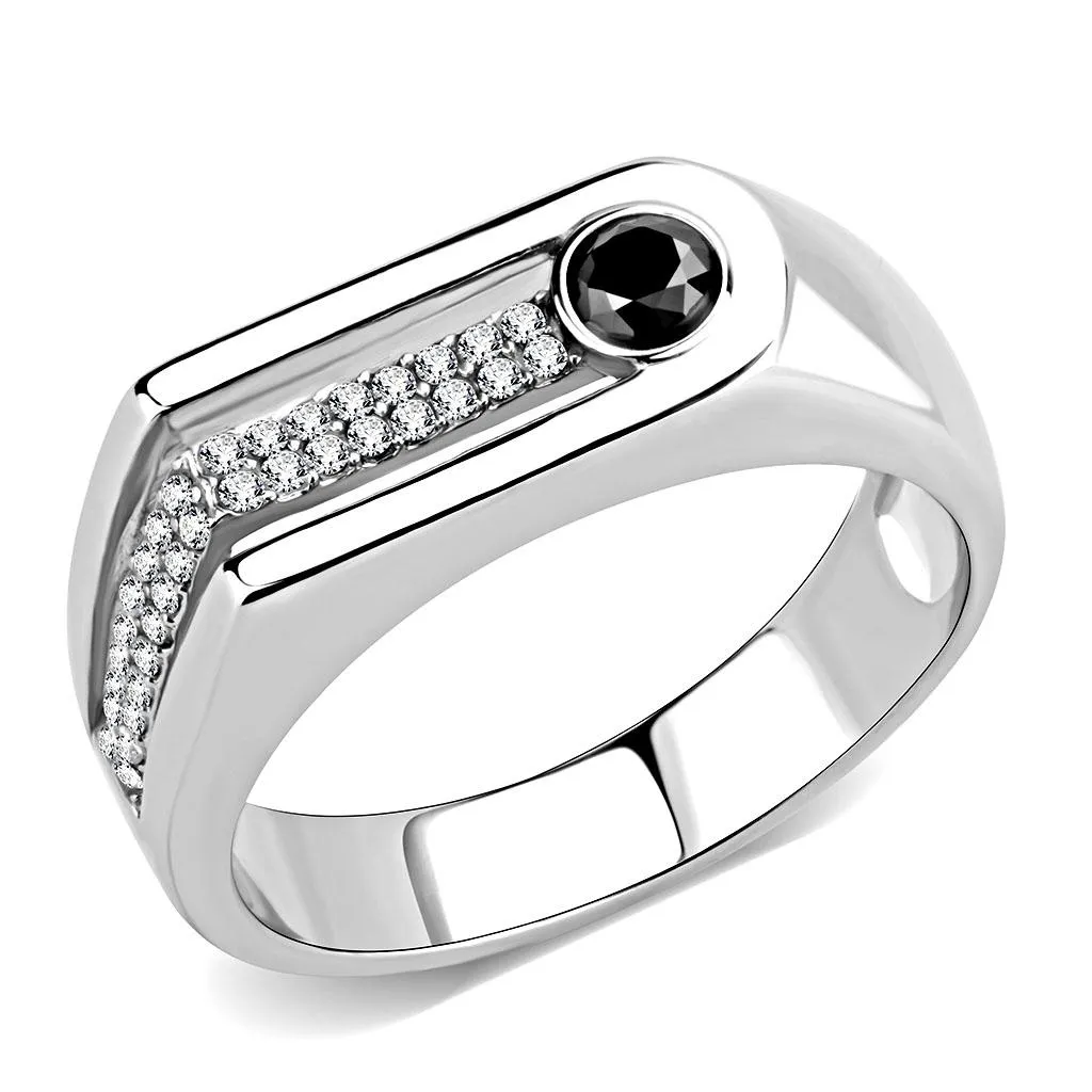 High polished (no plating) Stainless Steel Ring with AAA Grade CZ in Black Diamond for Women Style DA286