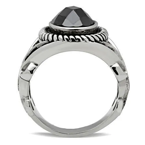 High polished (no plating) Stainless Steel Ring with AAA Grade CZ in Black Diamond for Women Style TK322