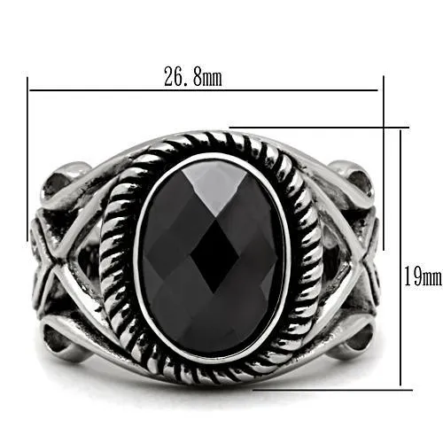 High polished (no plating) Stainless Steel Ring with AAA Grade CZ in Black Diamond for Women Style TK322