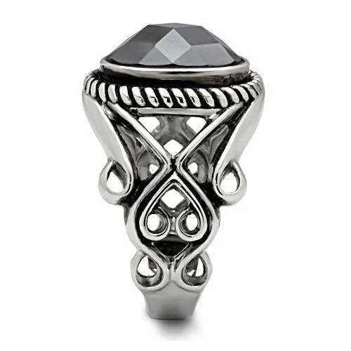 High polished (no plating) Stainless Steel Ring with AAA Grade CZ in Black Diamond for Women Style TK322