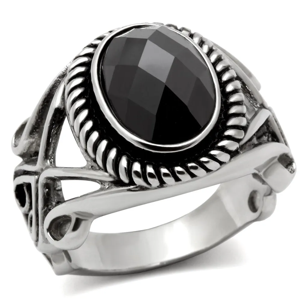 High polished (no plating) Stainless Steel Ring with AAA Grade CZ in Black Diamond for Women Style TK322