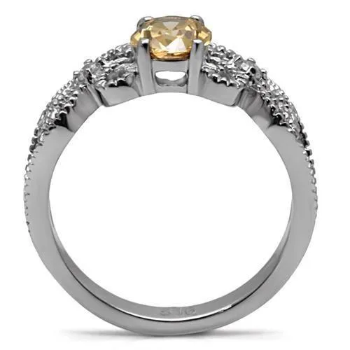 High polished (no plating) Stainless Steel Ring with AAA Grade CZ in Champagne for Women Style TK080