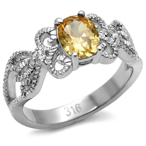 High polished (no plating) Stainless Steel Ring with AAA Grade CZ in Champagne for Women Style TK080