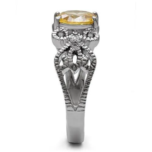 High polished (no plating) Stainless Steel Ring with AAA Grade CZ in Champagne for Women Style TK080