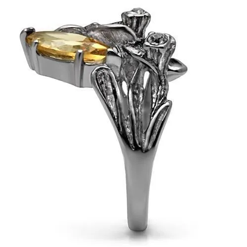 High polished (no plating) Stainless Steel Ring with AAA Grade CZ in Champagne for Women Style TK083