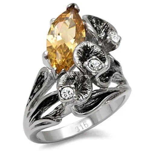 High polished (no plating) Stainless Steel Ring with AAA Grade CZ in Champagne for Women Style TK083