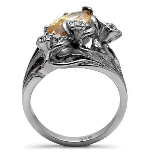 High polished (no plating) Stainless Steel Ring with AAA Grade CZ in Champagne for Women Style TK083