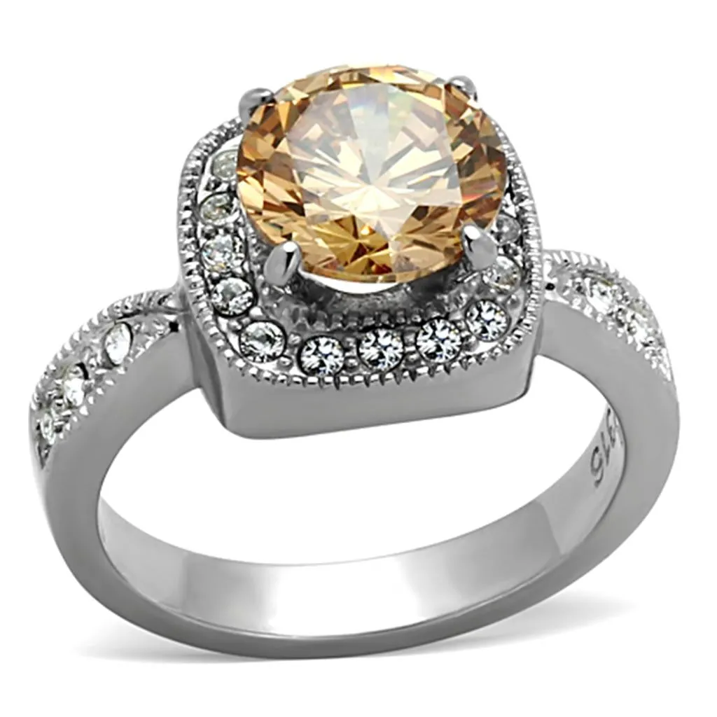 High polished (no plating) Stainless Steel Ring with AAA Grade CZ in Champagne for Women Style TK1495