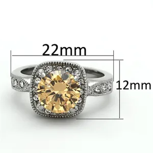 High polished (no plating) Stainless Steel Ring with AAA Grade CZ in Champagne for Women Style TK1495