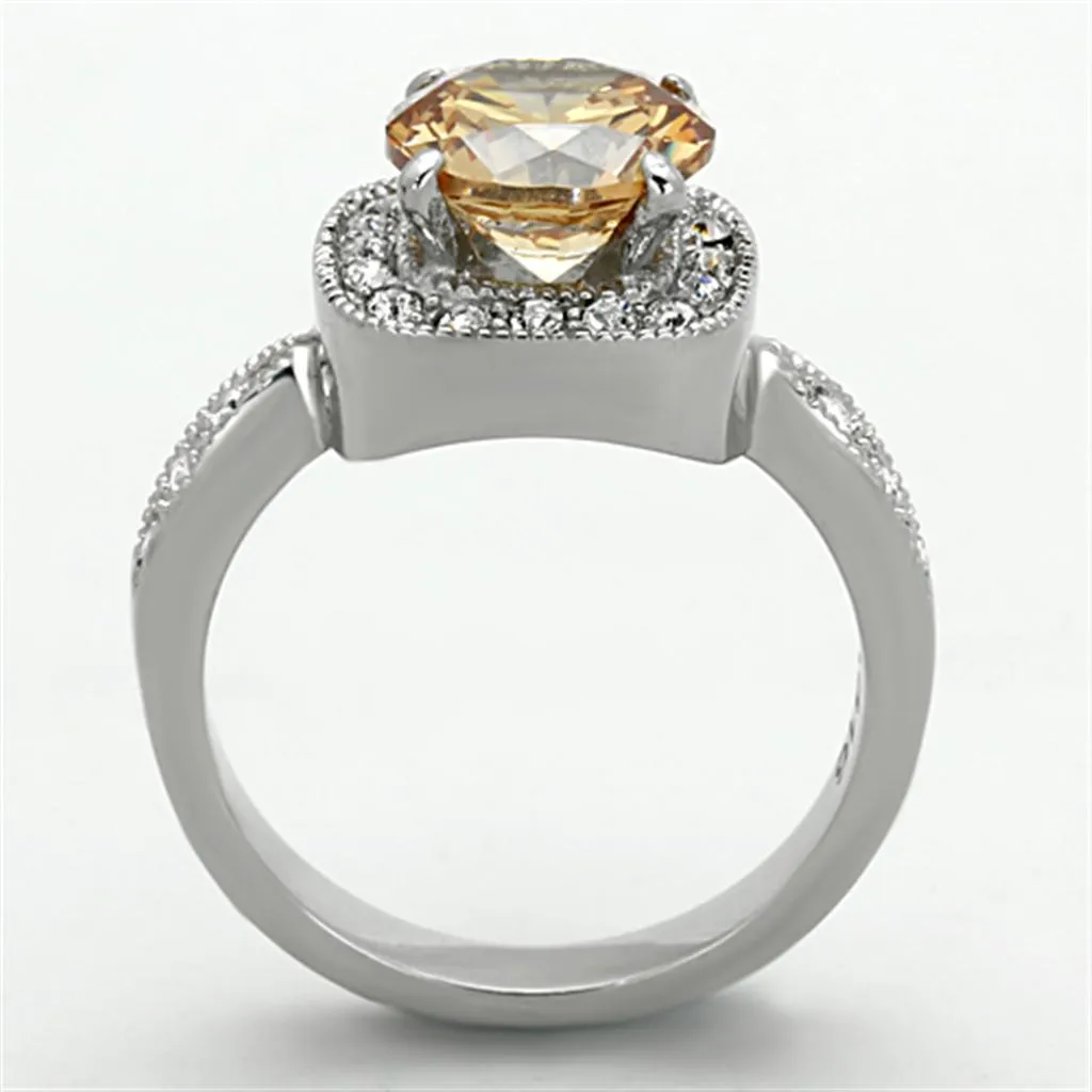 High polished (no plating) Stainless Steel Ring with AAA Grade CZ in Champagne for Women Style TK1495