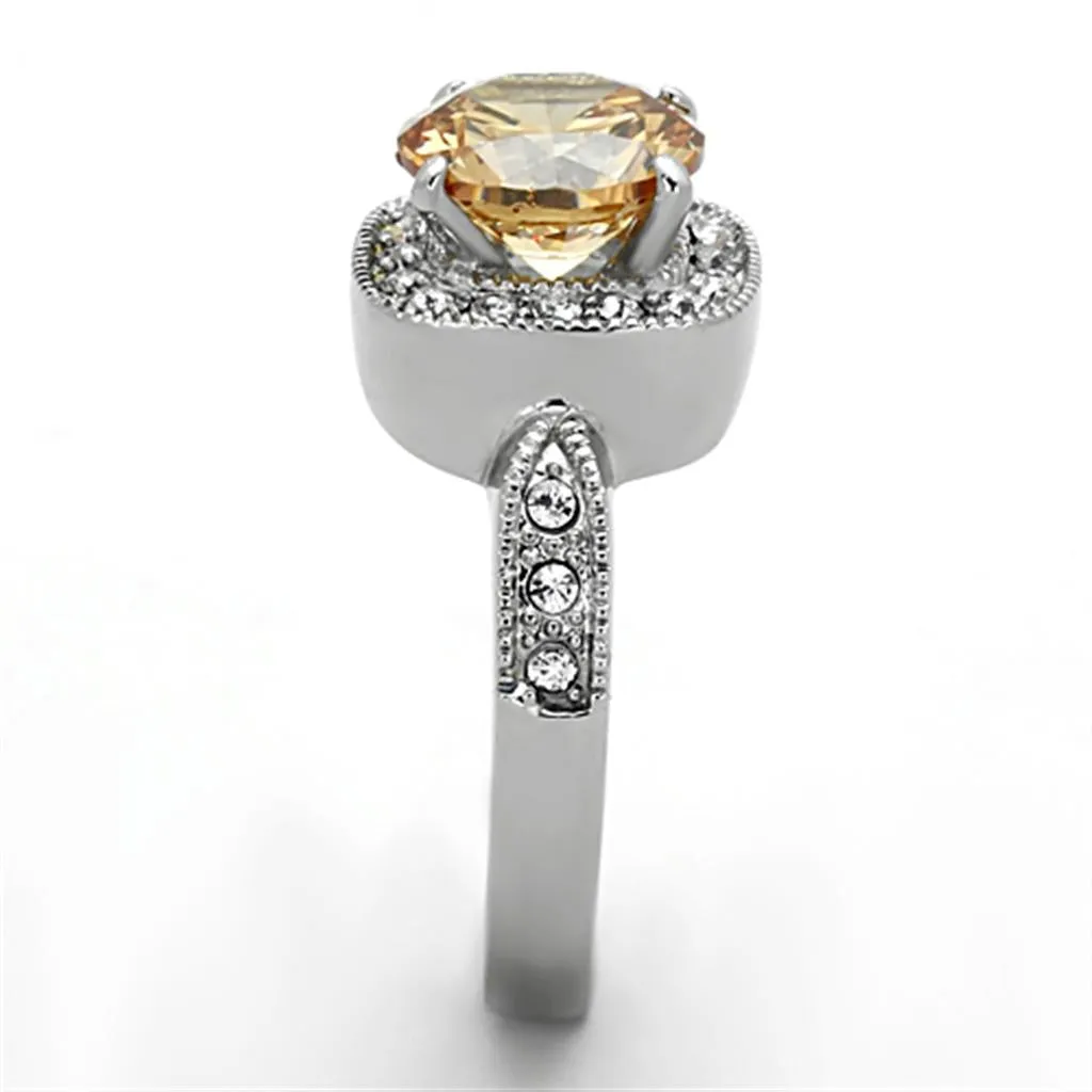 High polished (no plating) Stainless Steel Ring with AAA Grade CZ in Champagne for Women Style TK1495