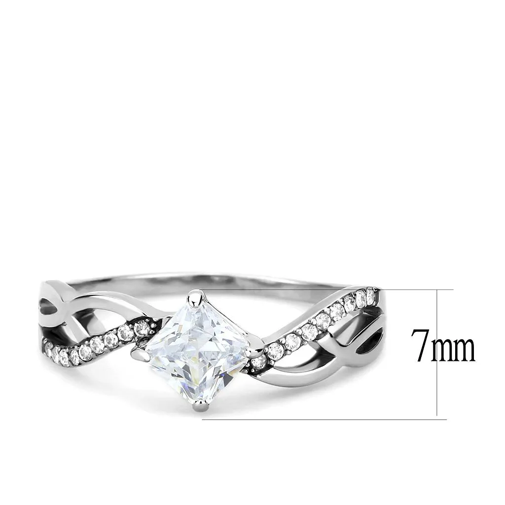 High polished (no plating) Stainless Steel Ring with AAA Grade CZ in Clear for Women Style DA101